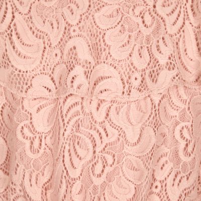 Girls pink lace bardot crop top